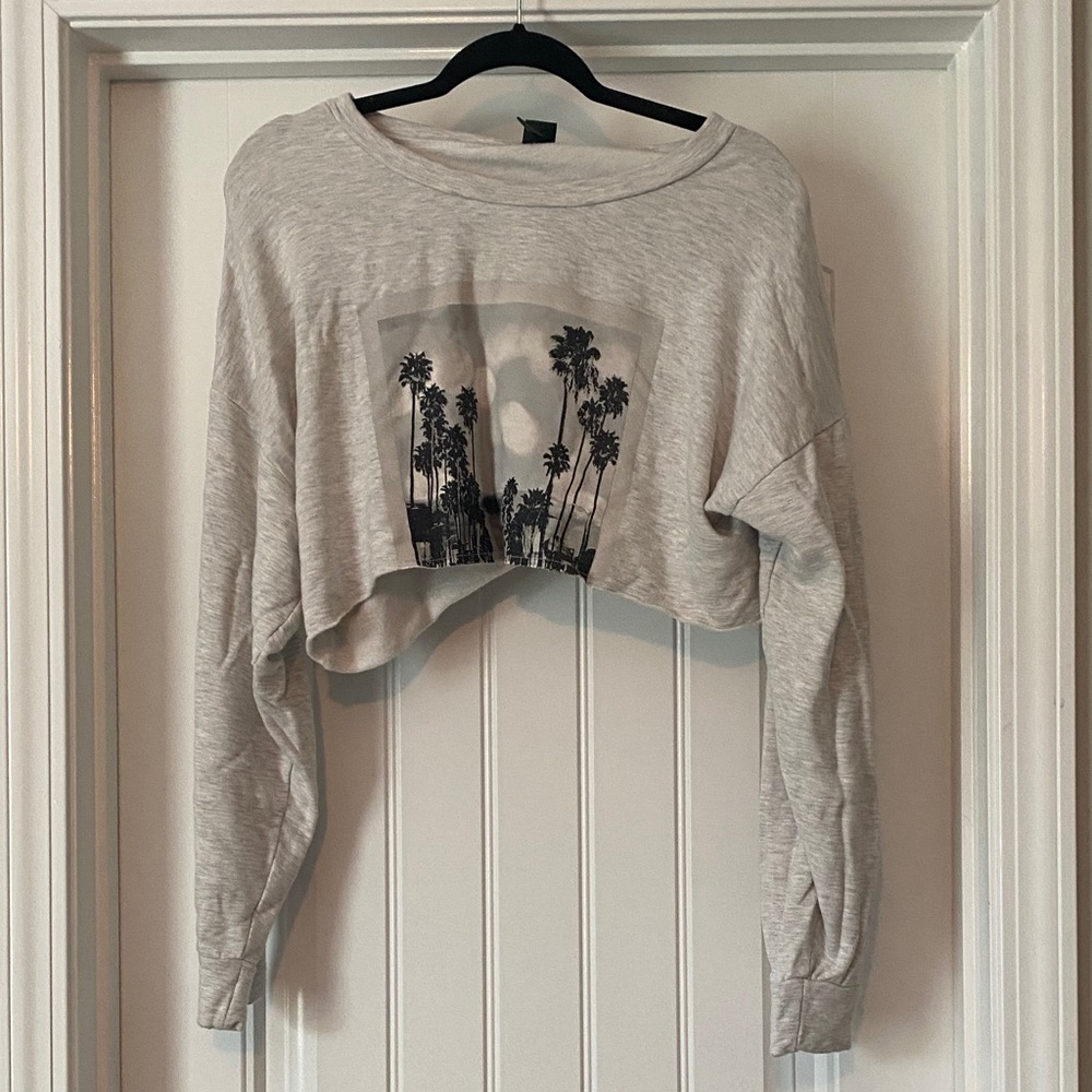 Wild Fable Gray Palm Tree Cropped Hoodie